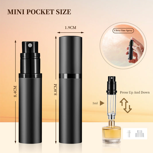 LUNIVA CARE USA mini pocket size refillable perfume spray bottles in black with ultra-fine spray feature