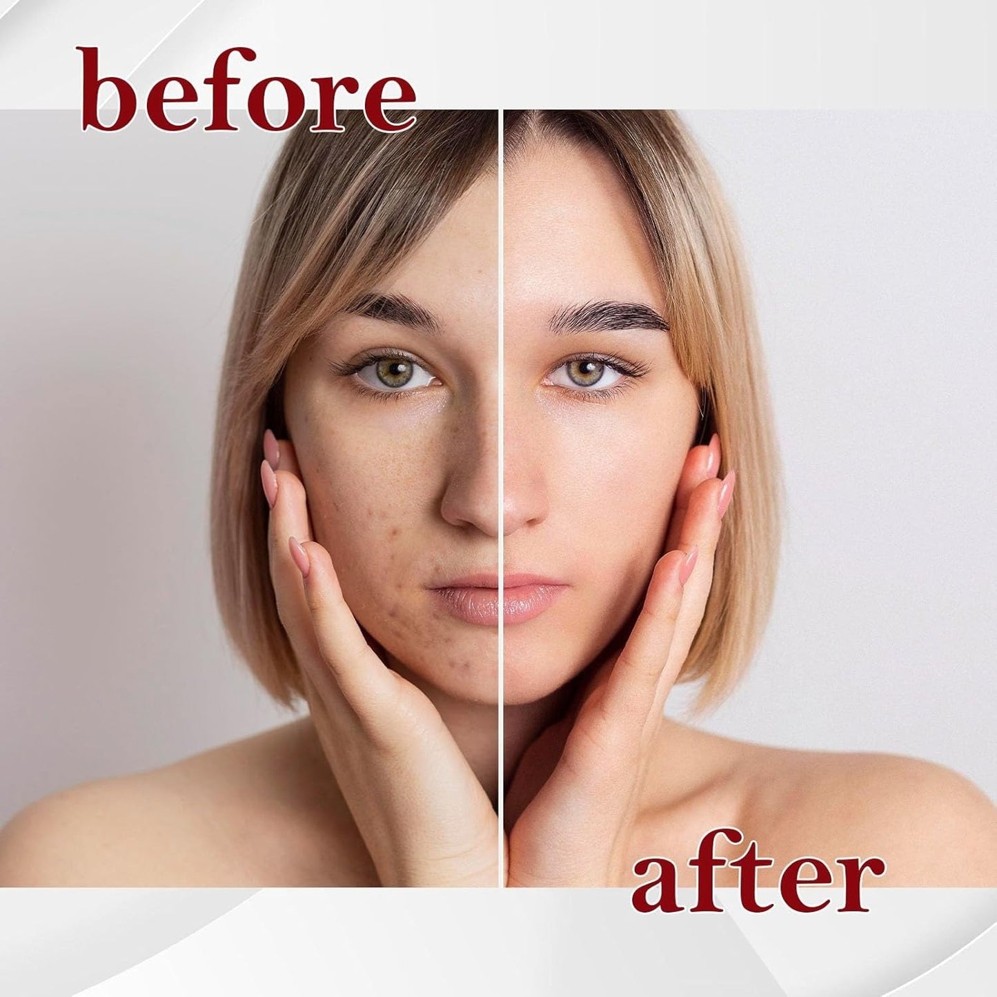 Before and after comparison showing brightening foundation with vitamin B5 by LUNIVA CARE USA on face