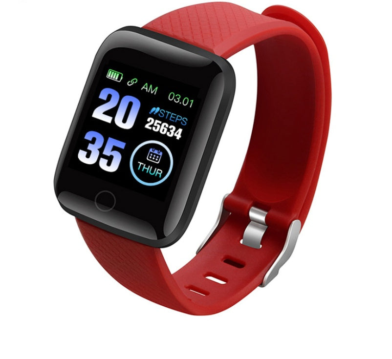 LUNIVA CARE USA smart fitness band with red strap activity tracker with heart and blood pressure sensor