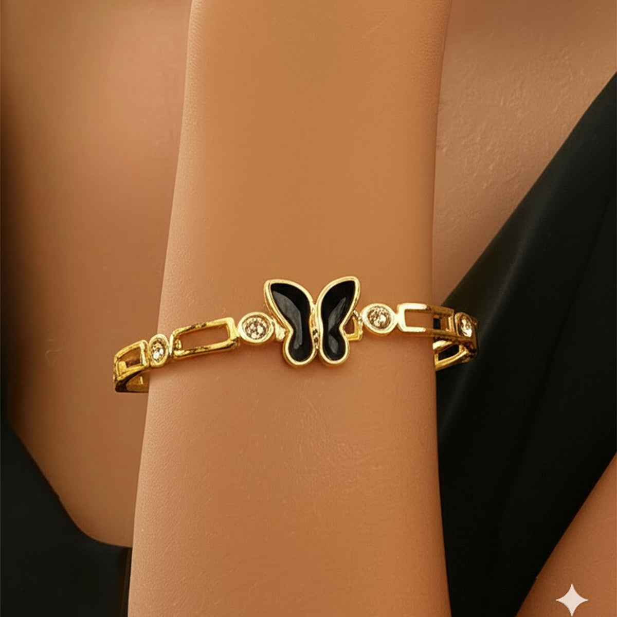 Luniva Care USA gold cuff bracelet with black butterfly and crystals unique gift jewelry for her