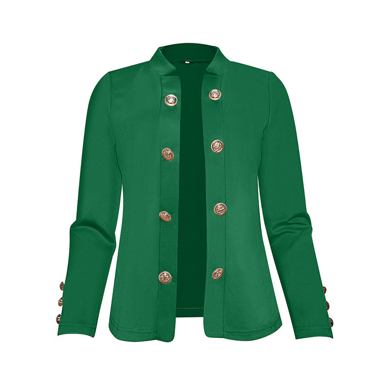 Green plus size women's blazer with gold button detailing from LUNIVA CARE USA