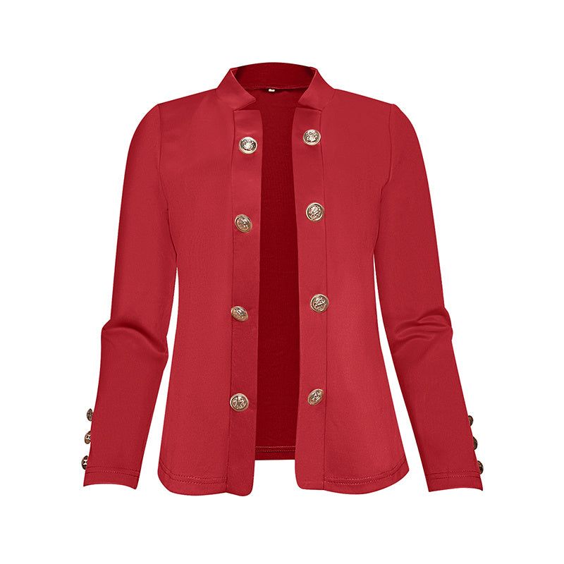 Red plus size women's blazer with decorative buttons and long sleeves by LUNIVA CARE USA