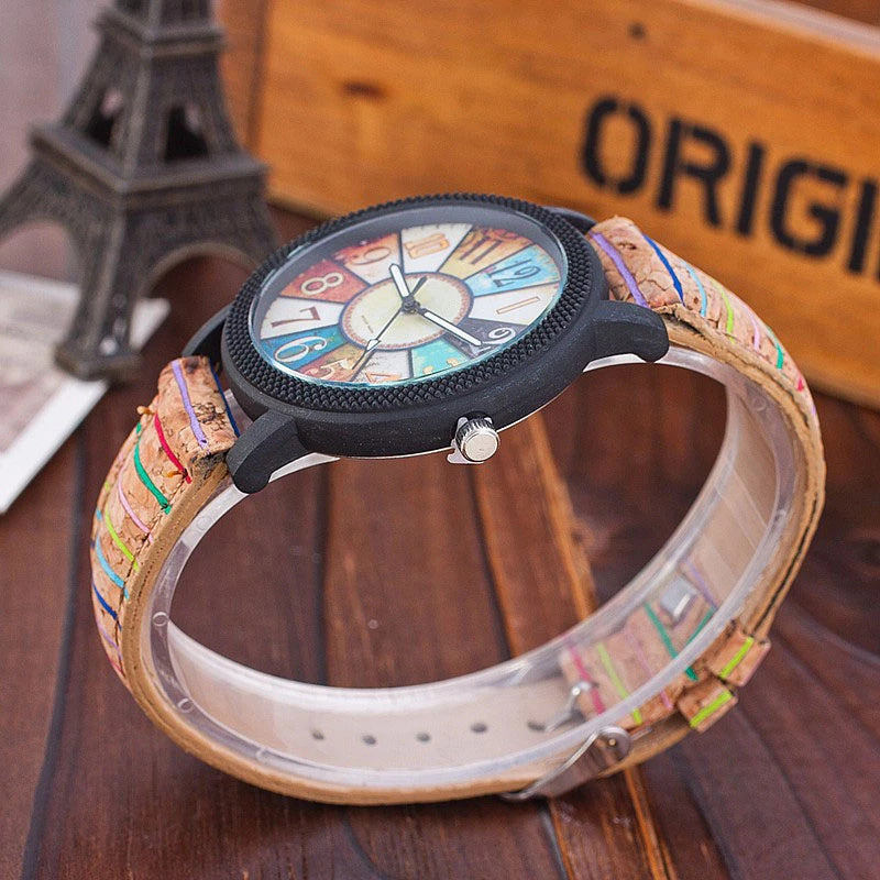 LUNIVA CARE USA vintage leather watch for women with colorful dial and tan leather strap
