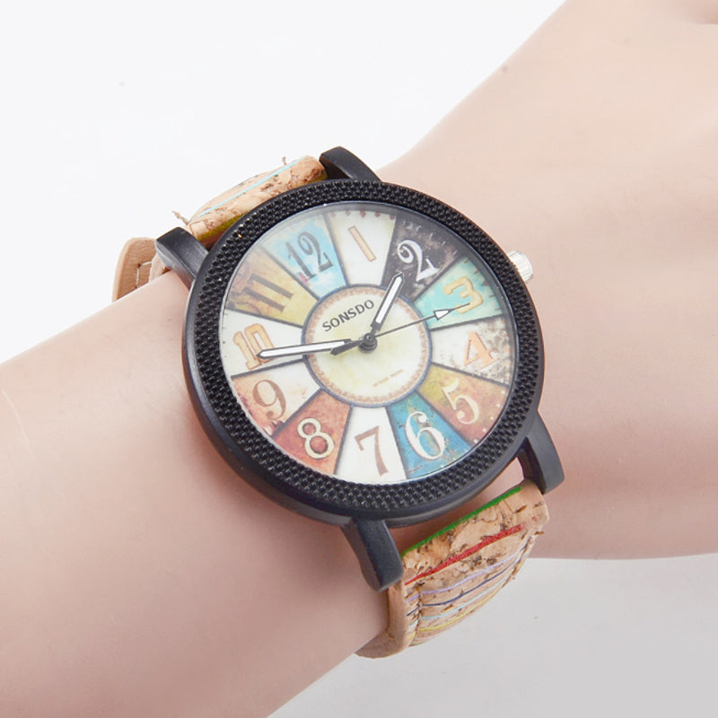 Vintage leather watch for women with colorful dial and beige leather strap from LUNIVA CARE USA