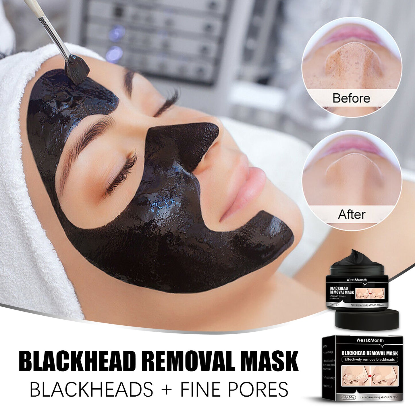 LUNIVA CARE USA blackhead removal mask for oily skin applied on woman's face showing before and after results