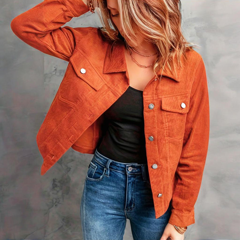 LUNIVA CARE USA women's corduroy jacket in burnt orange with button closure and chest pockets
