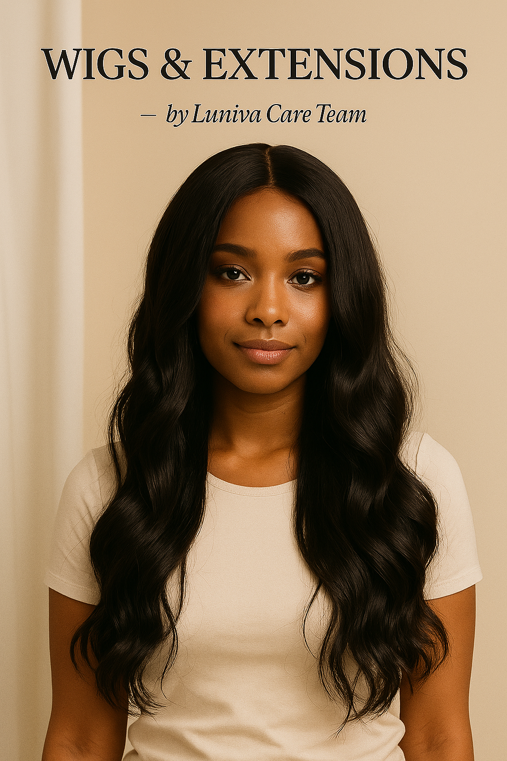 Natural looking wigs for women with long wavy black hair styled for a confident look