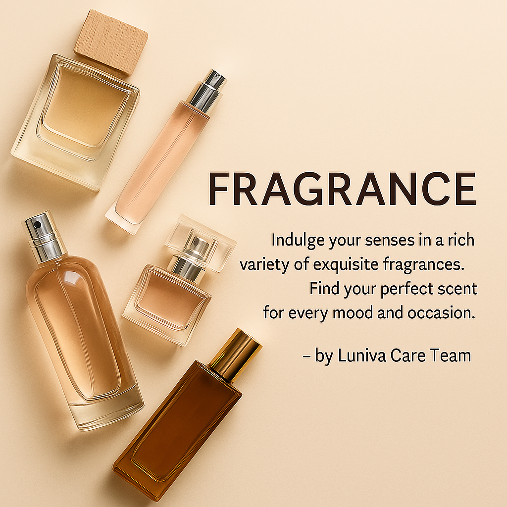 Luxury fragrance bar collection featuring elegant perfume bottles in various shapes and amber tones
