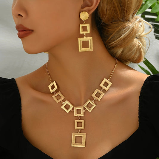 LUNIVA CARE USA 14K gold plated jewelry for sensitive skin square geometric necklace and earrings set