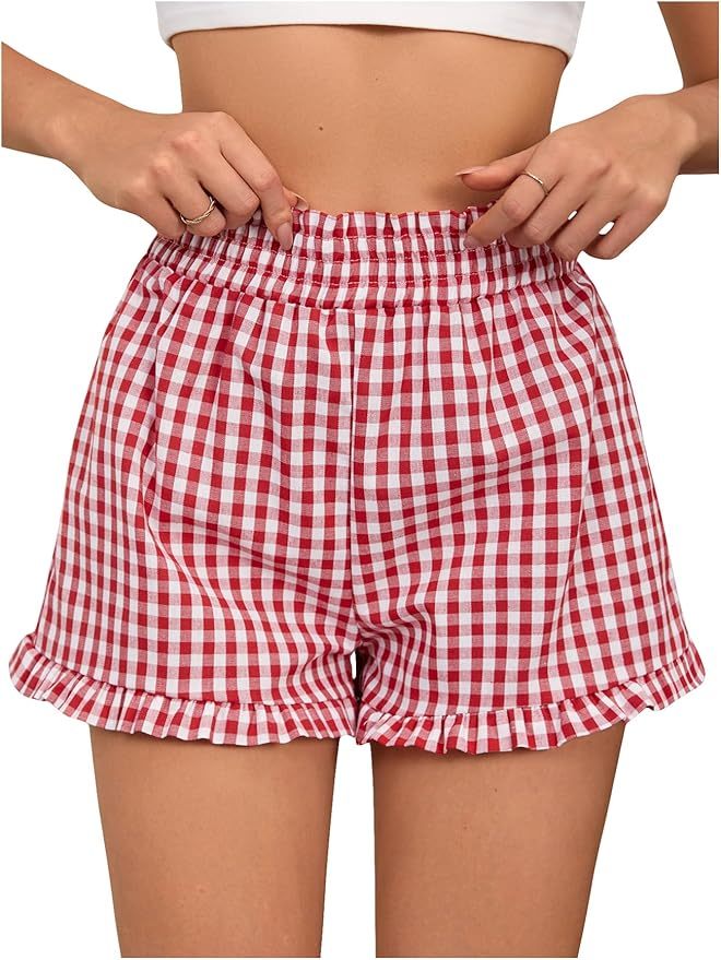 LUNIVA CARE USA Women's Plaid Elastic Waist Shorts