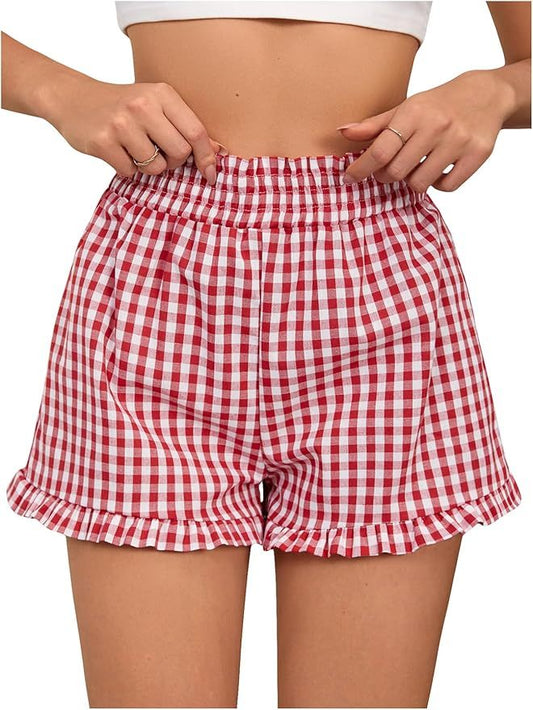 LUNIVA CARE USA Women's Plaid Elastic Waist Shorts