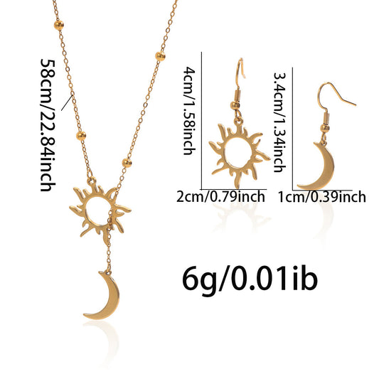LUNIVA CARE USA 18K gold sun and moon jewelry set with detailed necklace and matching earrings