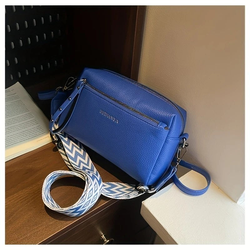 LUNIVA CARE USA blue minimalist crossbody bag for women with patterned adjustable strap