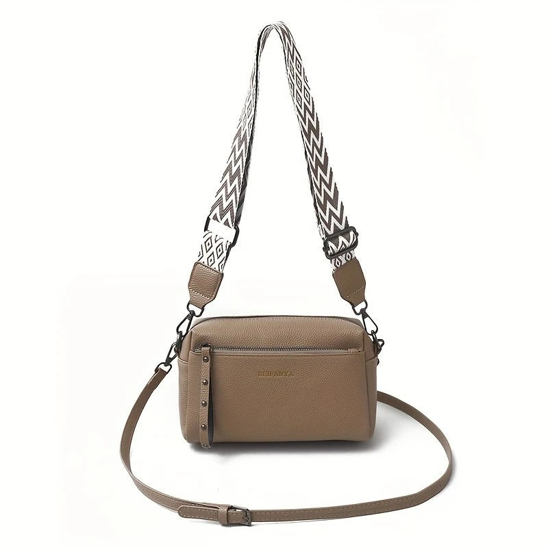 LUNIVA CARE USA minimalist crossbody bag for women in brown with patterned adjustable strap