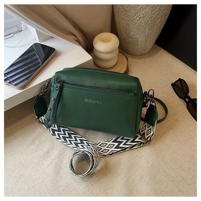 Minimalist crossbody bag for women in green with patterned adjustable shoulder strap by LUNIVA CARE USA