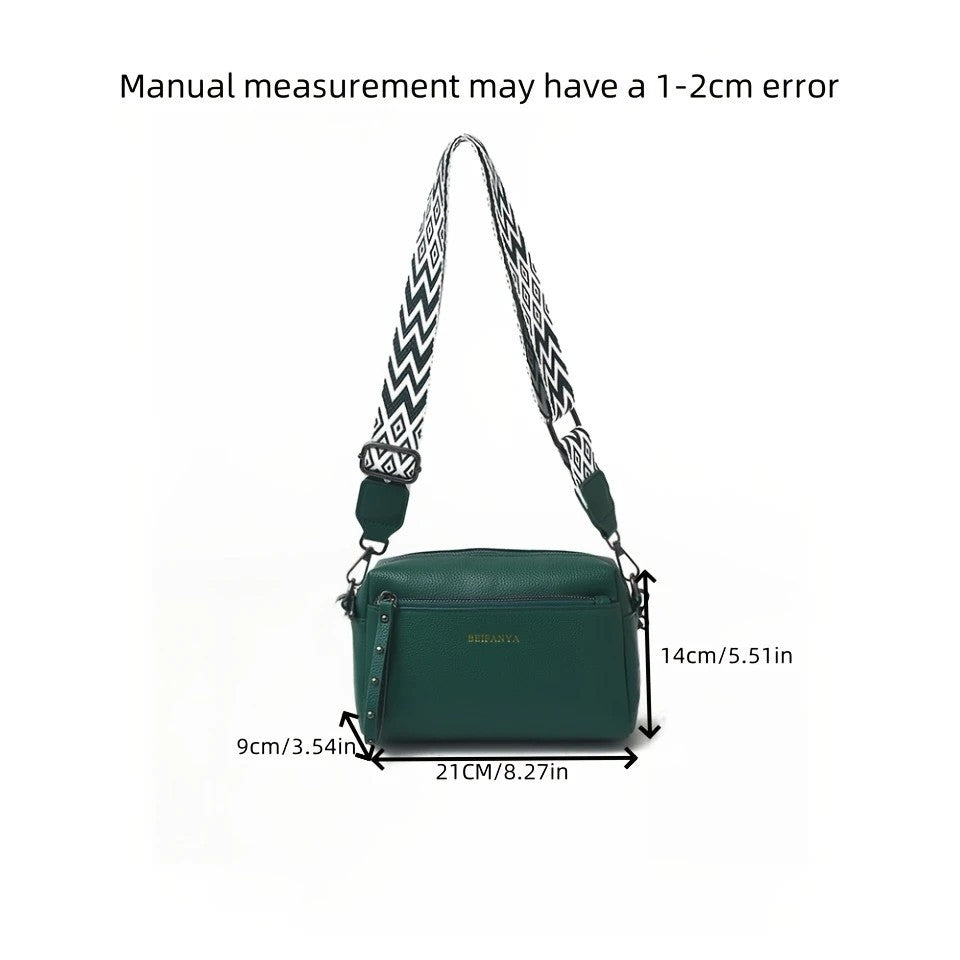LUNIVA CARE USA minimalist crossbody bag for women in dark green with adjustable patterned strap