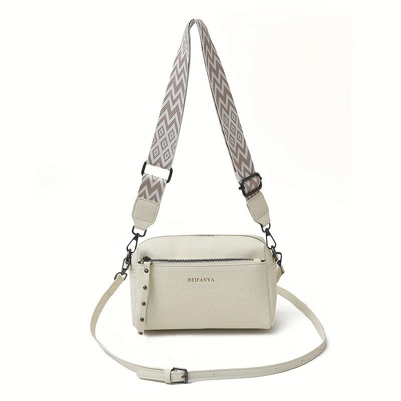 LUNIVA CARE USA minimalist crossbody bag for women in cream with adjustable patterned strap