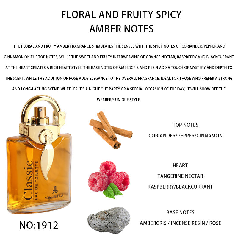 Luxury niche perfume for women with floral fruity spicy amber notes in a classic amber bottle