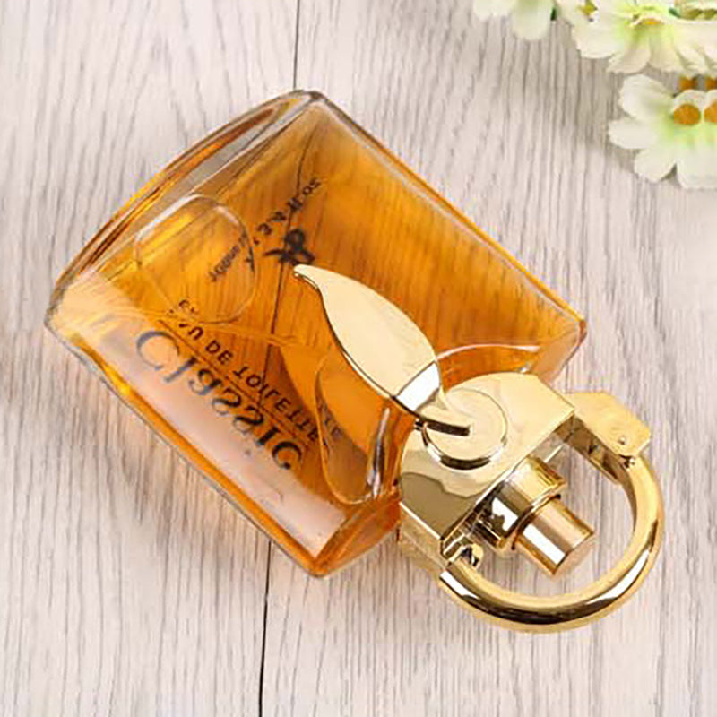 Luxury niche perfume for women by LUNIVA CARE USA amber bottle with gold cap on wood surface
