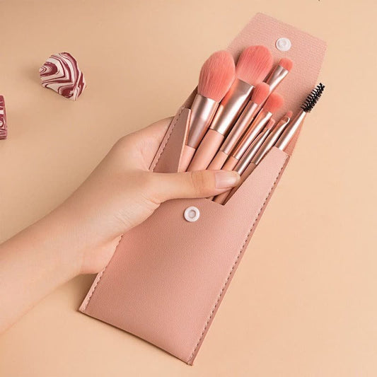 LUNIVA CARE USA compact eye makeup brush kit with pink brushes in a matching portable pouch