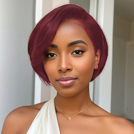 LUNIVA CARE USA easy wear human hair wig for sensitive scalp in short burgundy bob style