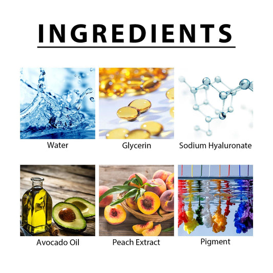 Ingredients of LUNIVA CARE USA at home eyebrow tattoo kit including water glycerin sodium hyaluronate avocado oil peach extract and pigment