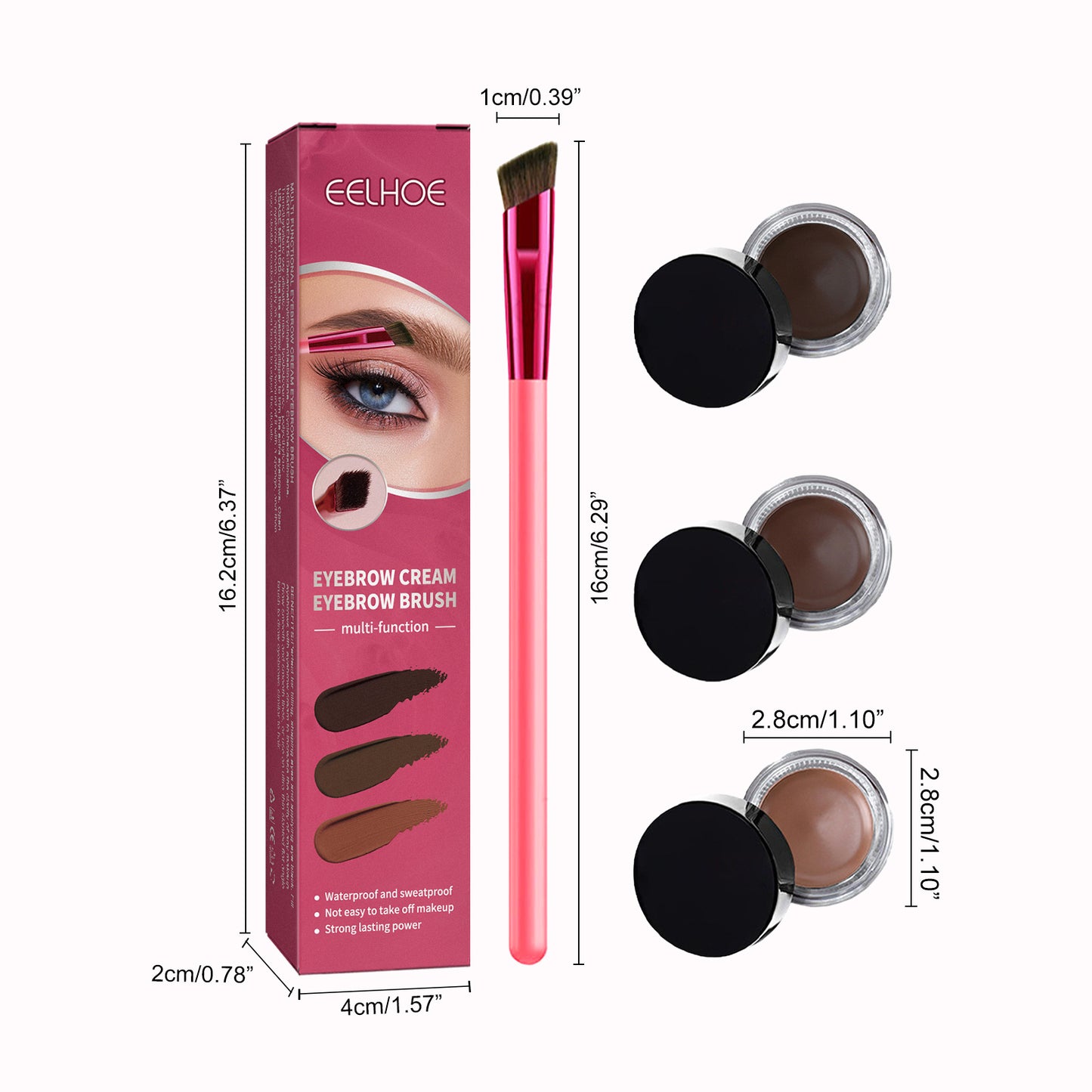 LUNIVA CARE USA eyebrow makeup tools for natural look with angled brush and eyebrow cream in multiple shades