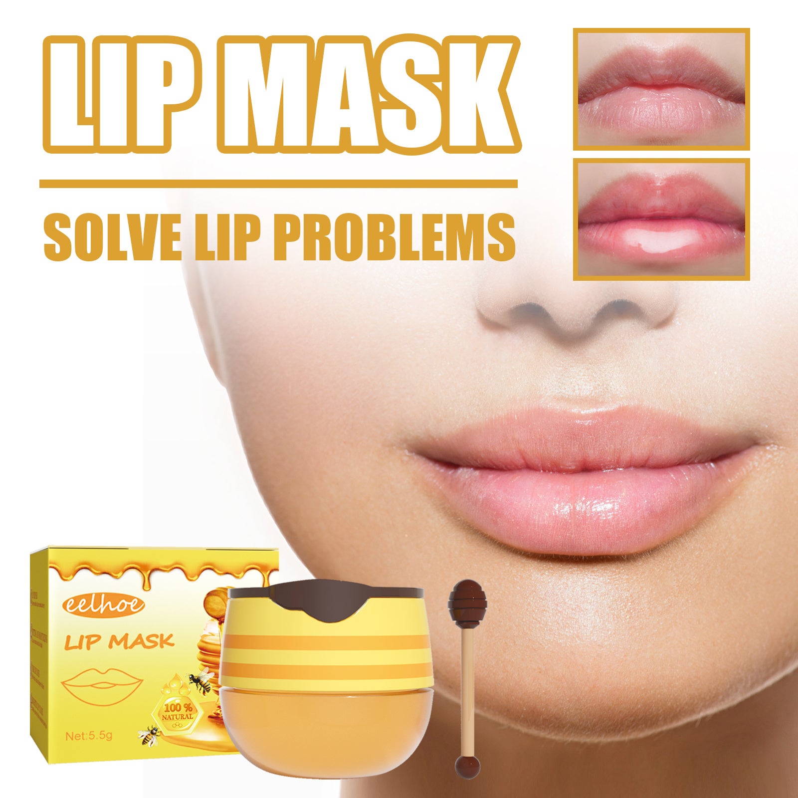 Luniva Care USA honey lip mask overnight for moisturizing and repairing dry lips with before and after results