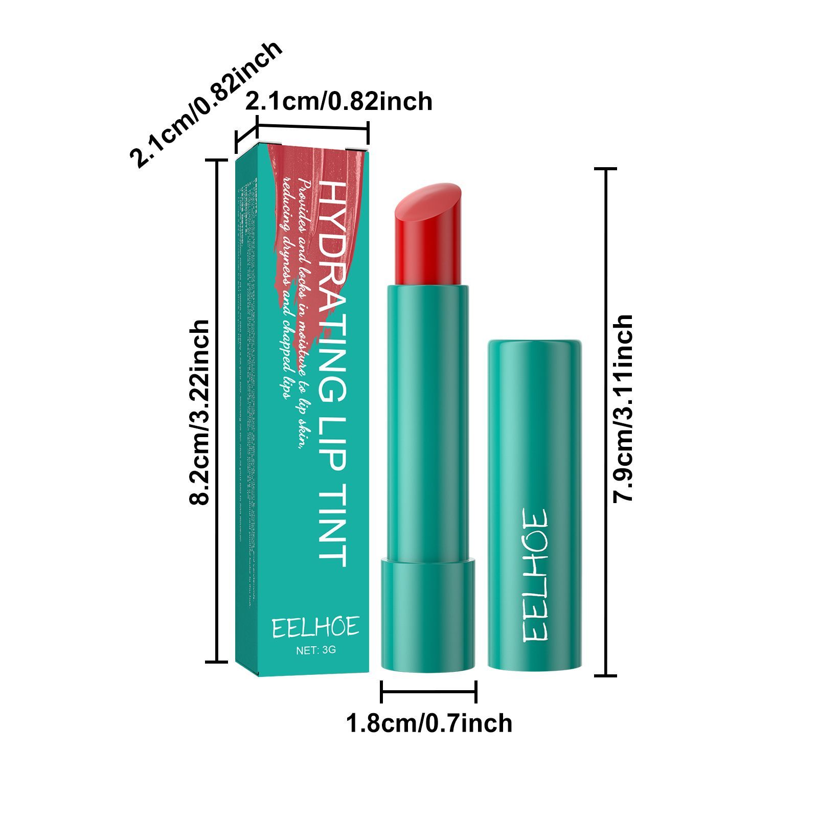 LUNIVA CARE USA hydrating lip gloss nourishes and plumps with red tint in teal tube and box