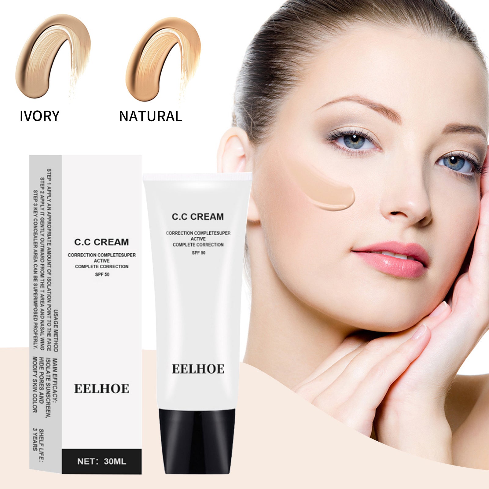 LUNIVA CARE USA long-lasting makeup base for glowing skin CC cream in ivory and natural shades