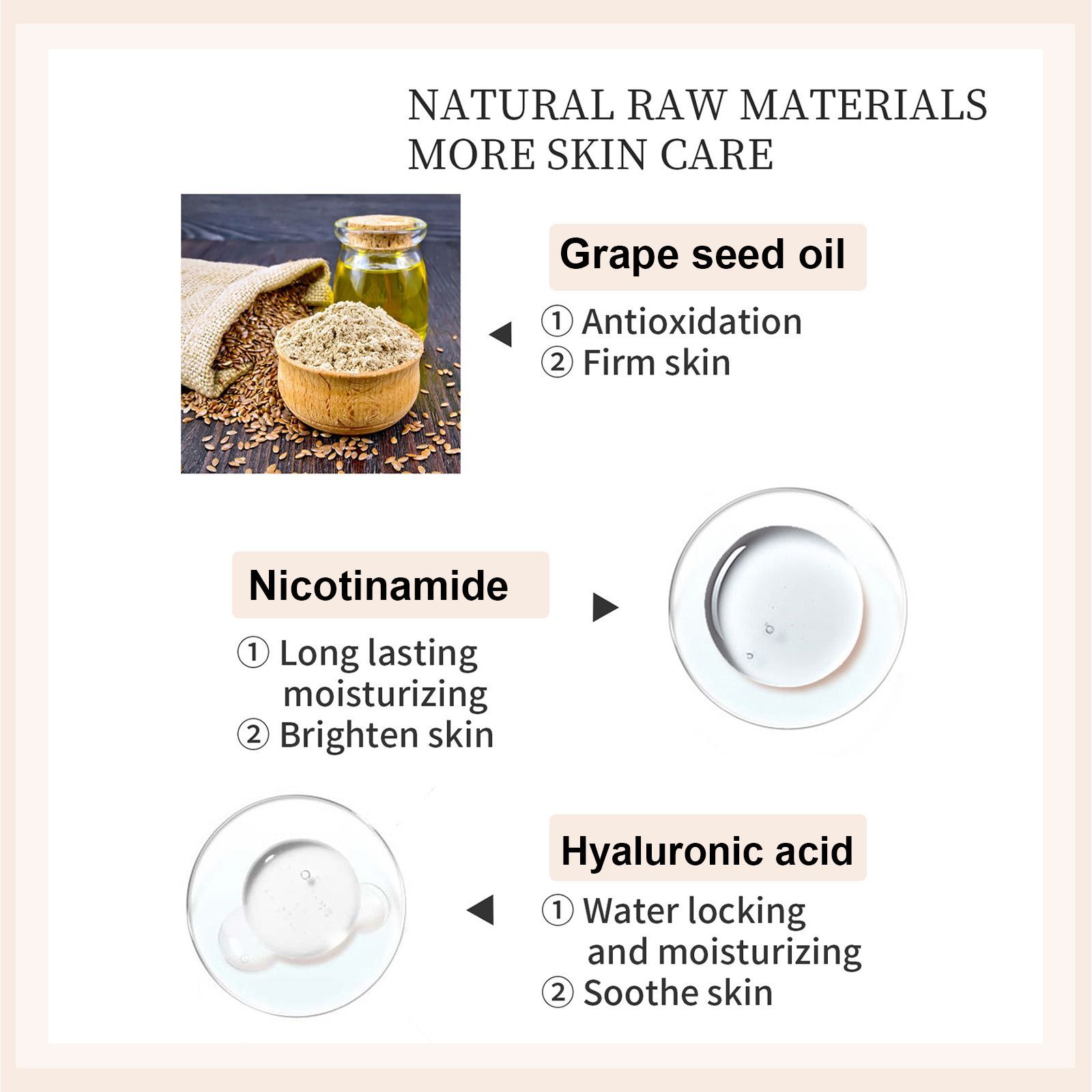 Luniva Care USA long-lasting makeup base for glowing skin featuring natural ingredients like grape seed oil, nicotinamide, and hyaluronic acid