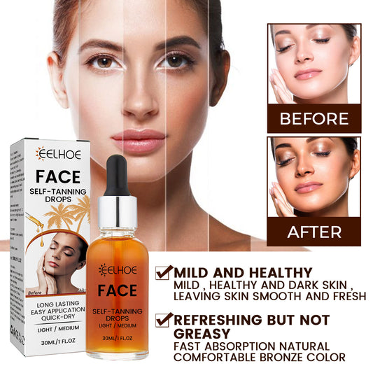 LUNIVA CARE USA sunless tanning serum for face with before and after results showing smooth, healthy tan