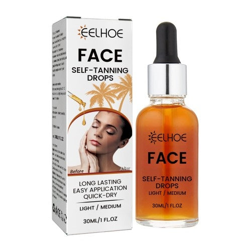 Luniva Care USA sunless tanning serum for face in light medium with dropper and box packaging