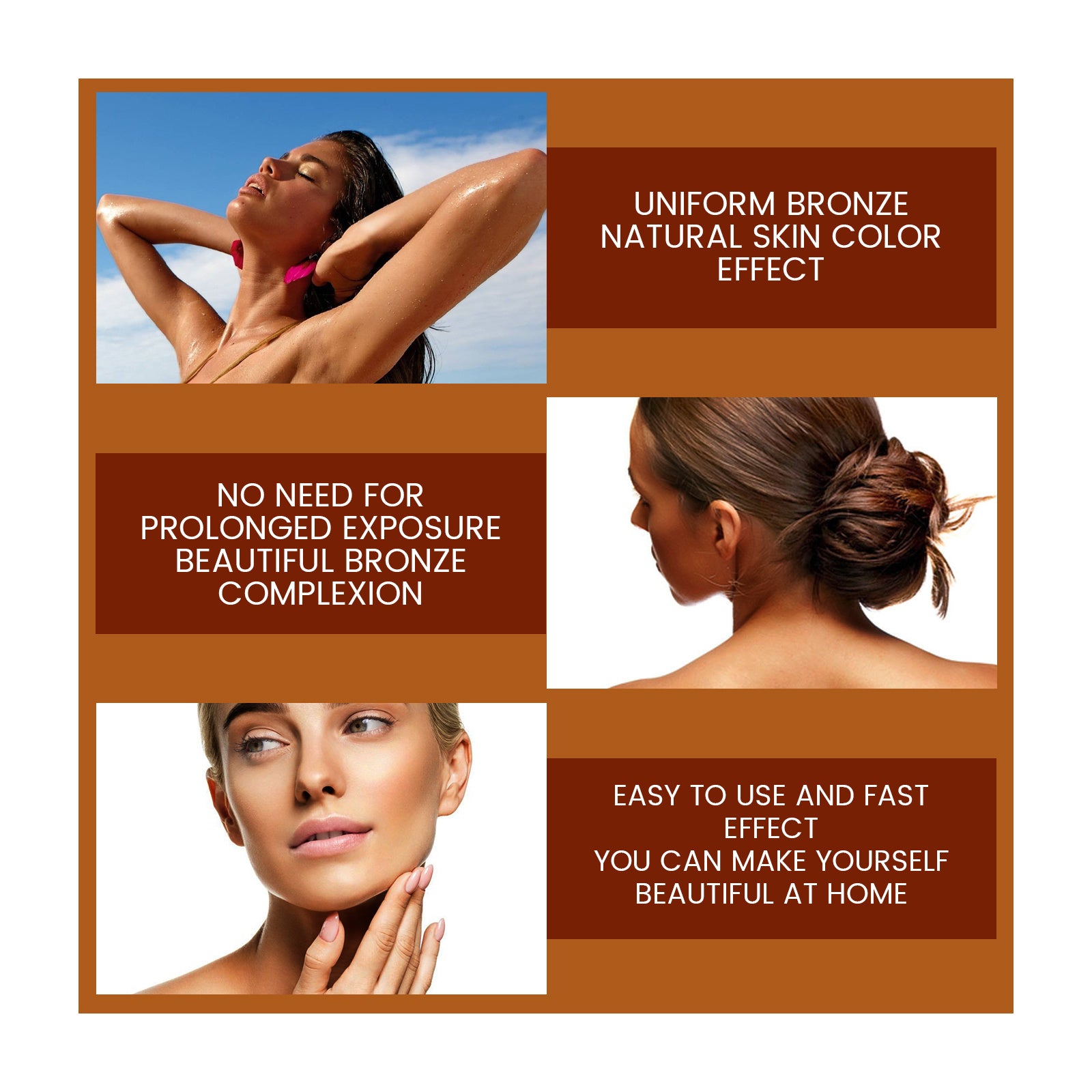 LUNIVA CARE USA sunless tanning serum for face showing natural bronze skin effect and easy home use
