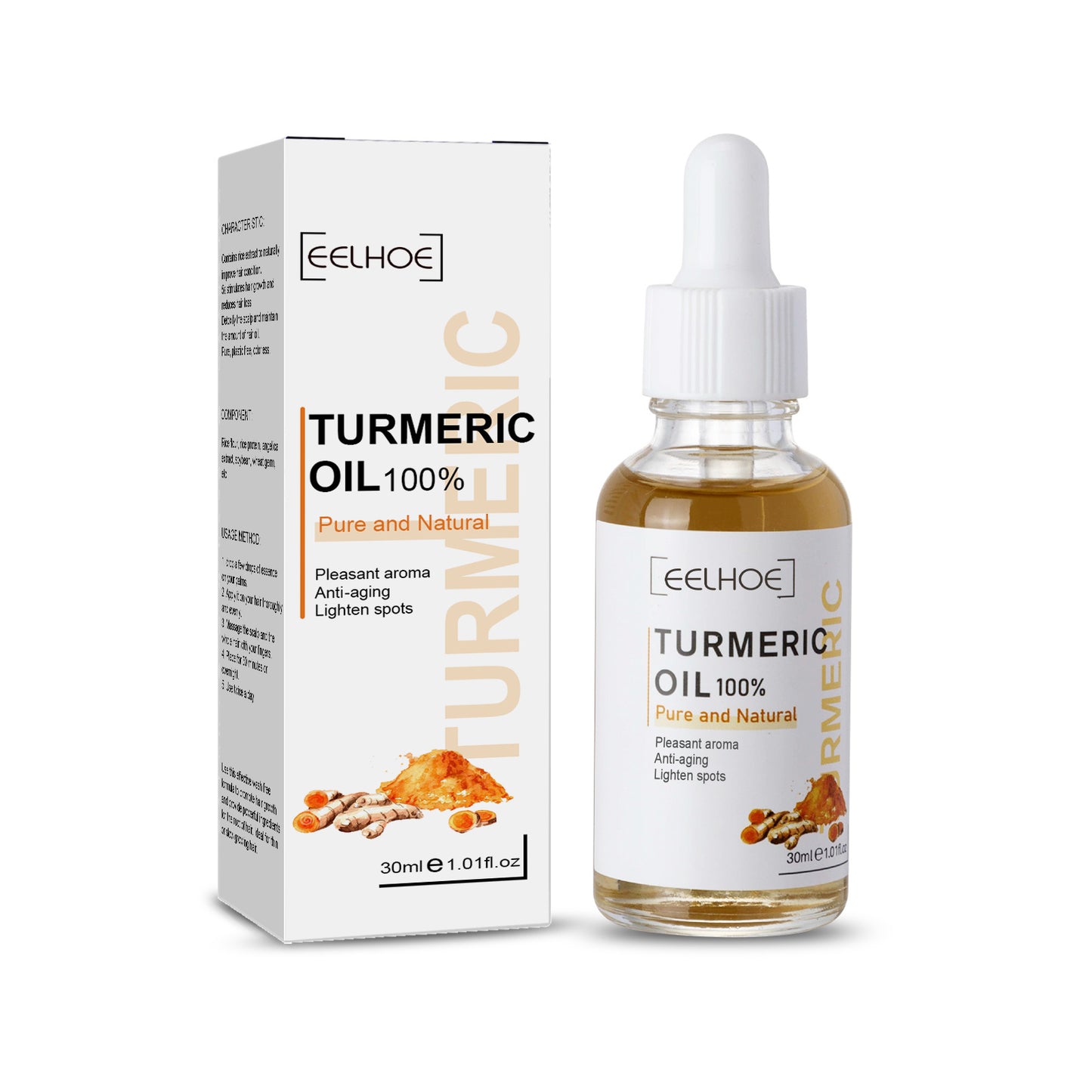 LUNIVA CARE USA turmeric serum for dark spots and acne scars in 30ml bottle with dropper and packaging