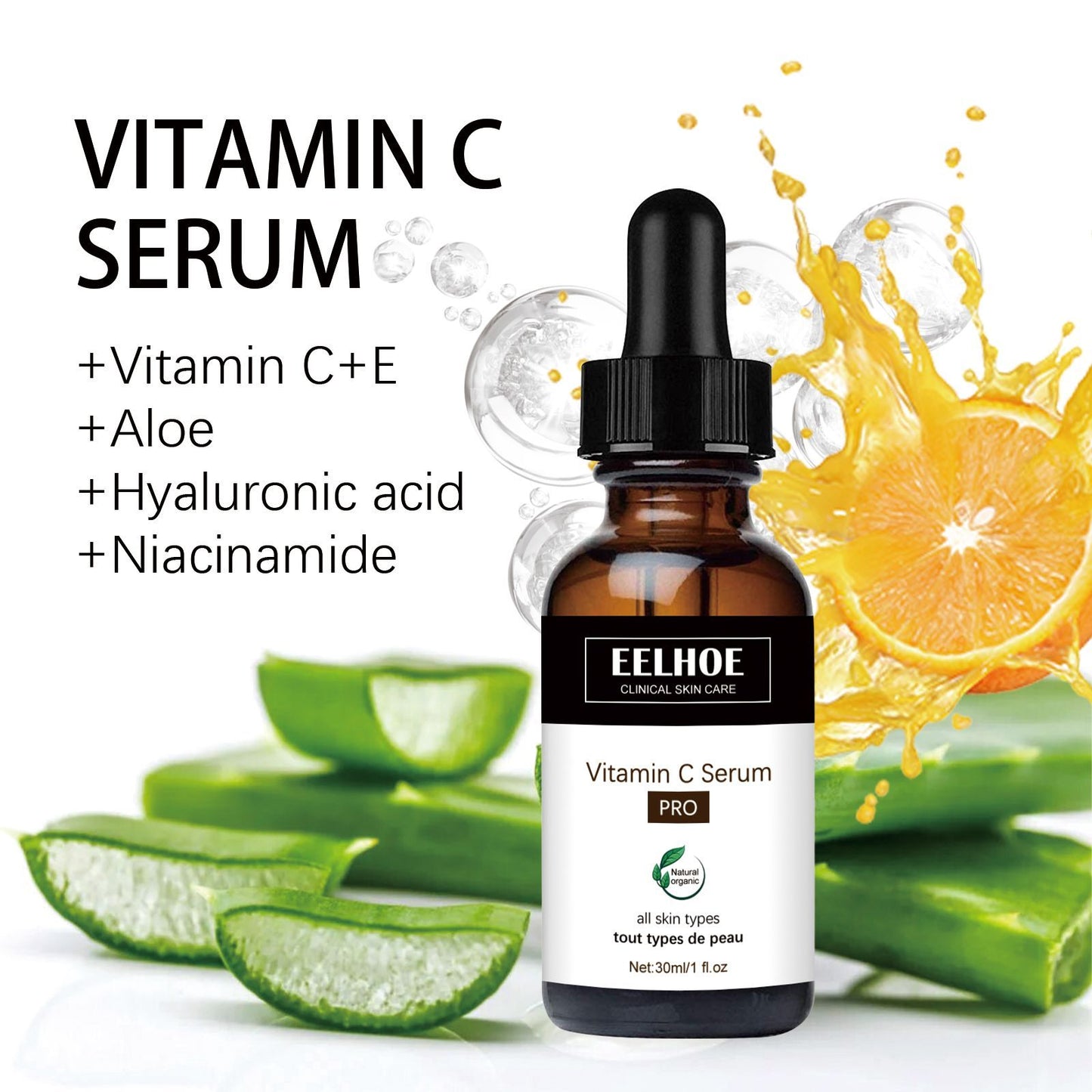 Vitamin C face serum for glowing skin by LUNIVA CARE USA with aloe, hyaluronic acid, and niacinamide