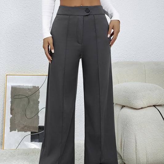 Black women's wide leg pants with front button and pleated design styled with white top
