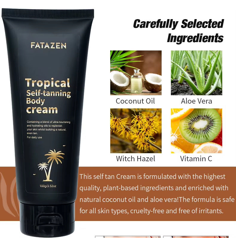 LUNIVA CARE USA FATAZEN Tropical Self-tanning Body Cream hydrating tanning lotion for women with coconut oil aloe vera and vitamin C