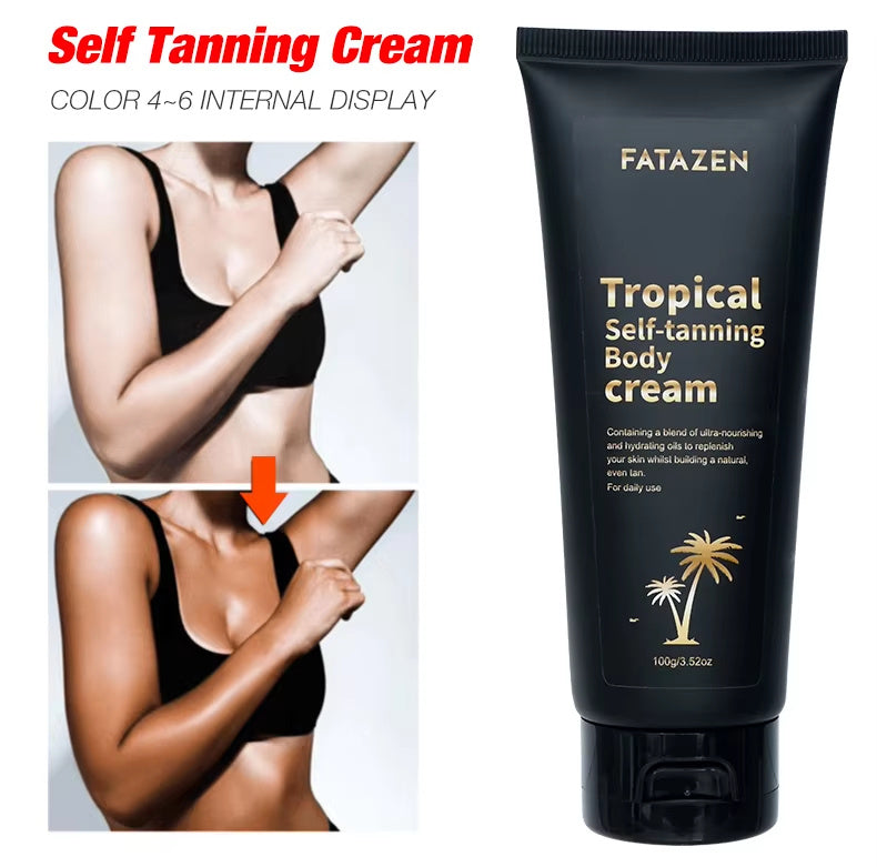 LUNIVA CARE USA hydrating tanning lotion for women in black tube with before and after skin tan results