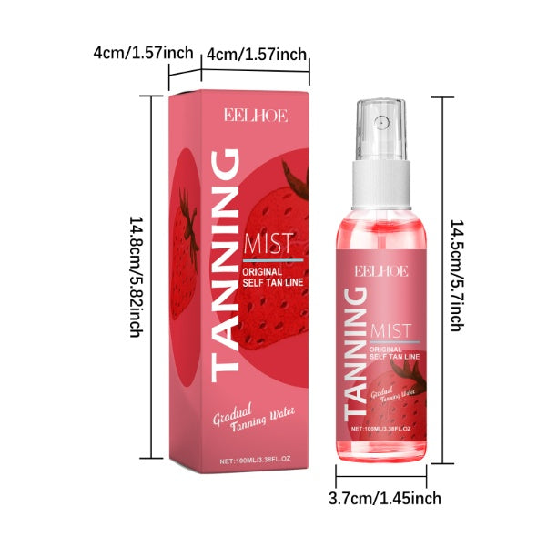 LUNIVA CARE USA strawberry tanning mist bottle and box with pink packaging for gradual self-tanning
