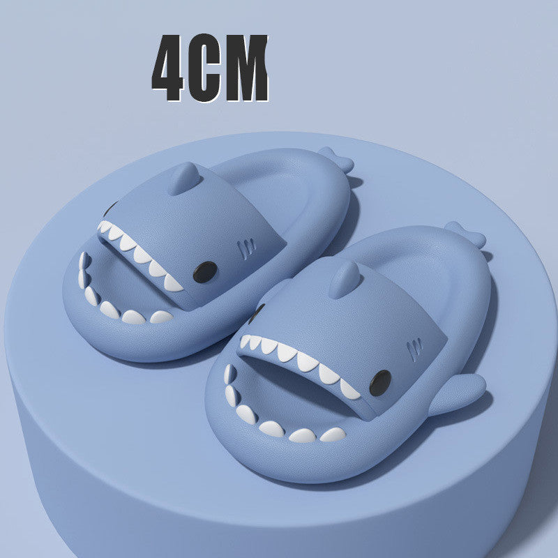 Blue funny shark slippers for adults with open mouth design and 4cm sole height