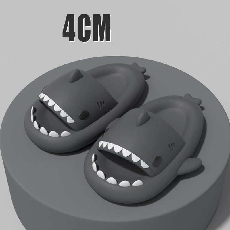 Gray funny shark slippers for adults with 4cm thick soles in a playful cartoon design