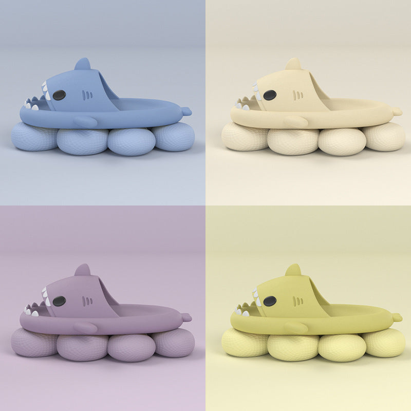 Funny shark slippers for adults in blue beige purple and green soft cushioned design