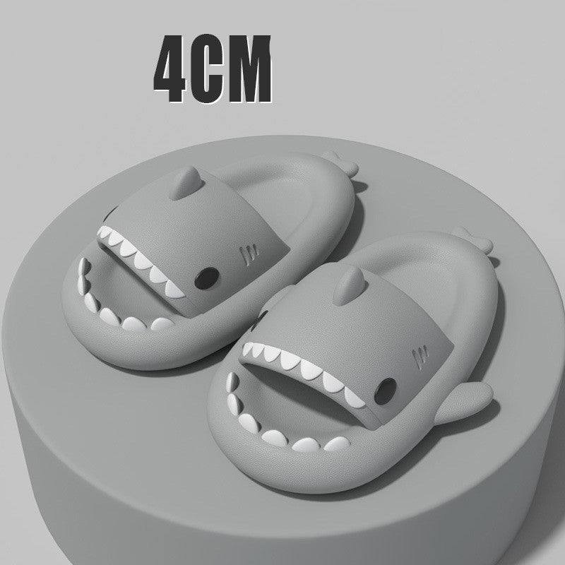 Cute gray funny shark slippers for adults with 4cm sole height on round platform