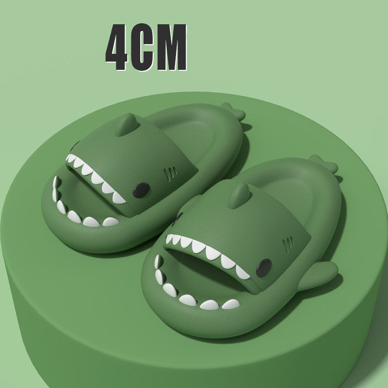 Green funny shark slippers for adults with open mouth design and 4CM sole height