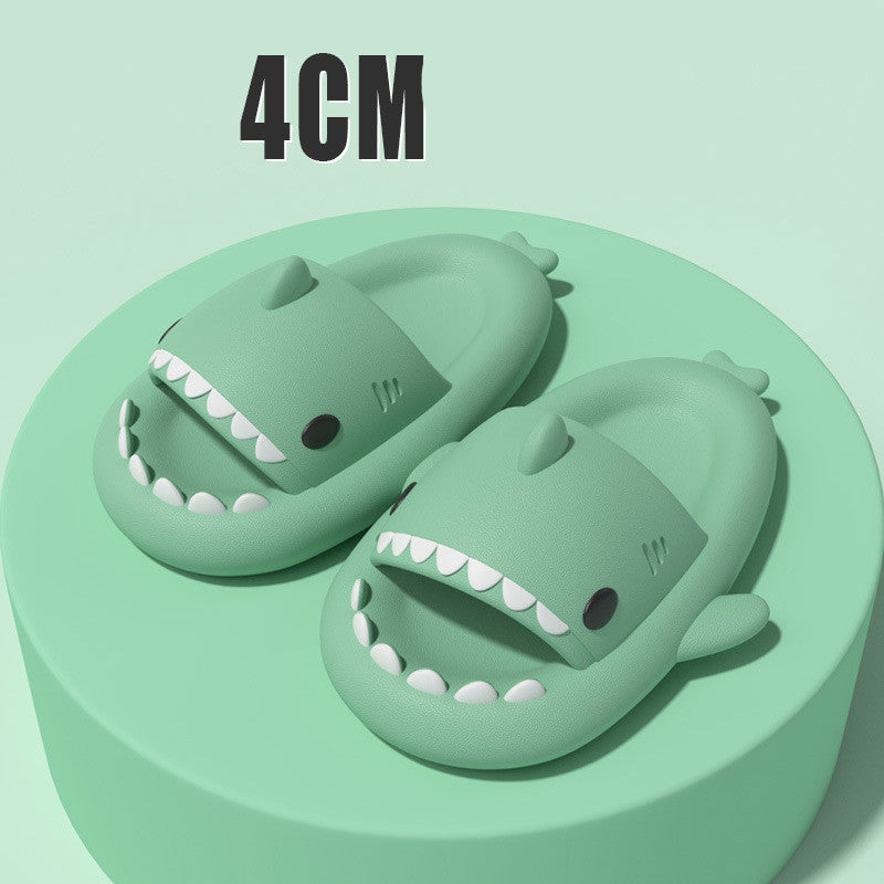 Green funny shark slippers for adults with open mouth design and 4cm sole height