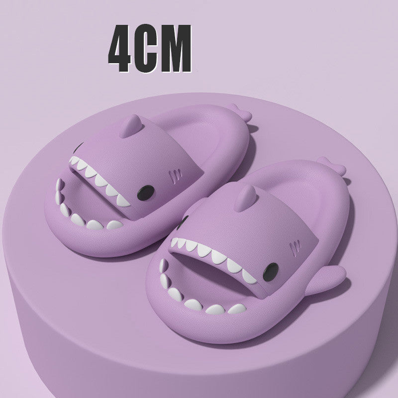 Purple funny shark slippers for adults with open mouth design and 4cm sole height
