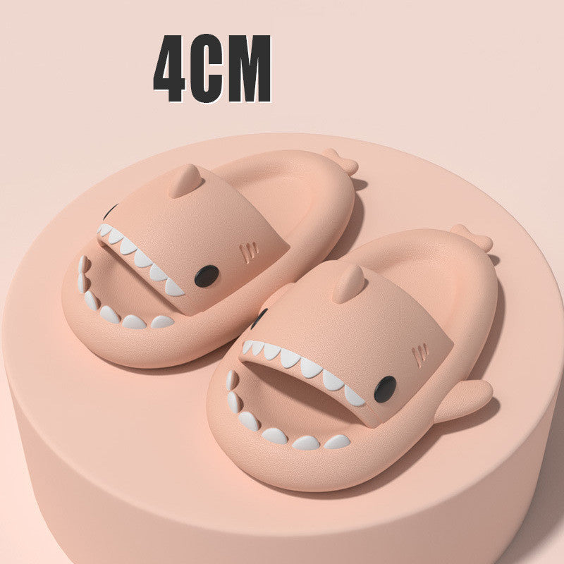 Funny shark slippers for adults in light pink with 4cm thick sole and shark face design