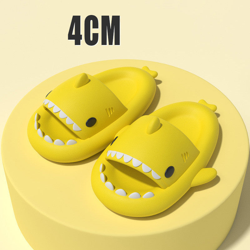 Yellow funny shark slippers for adults with open mouth design and 4cm sole height