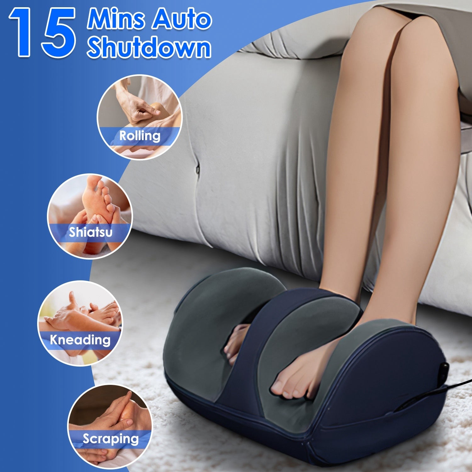 LUNIVA CARE USA home foot and leg massager machine with rolling shiatsu kneading and scraping functions